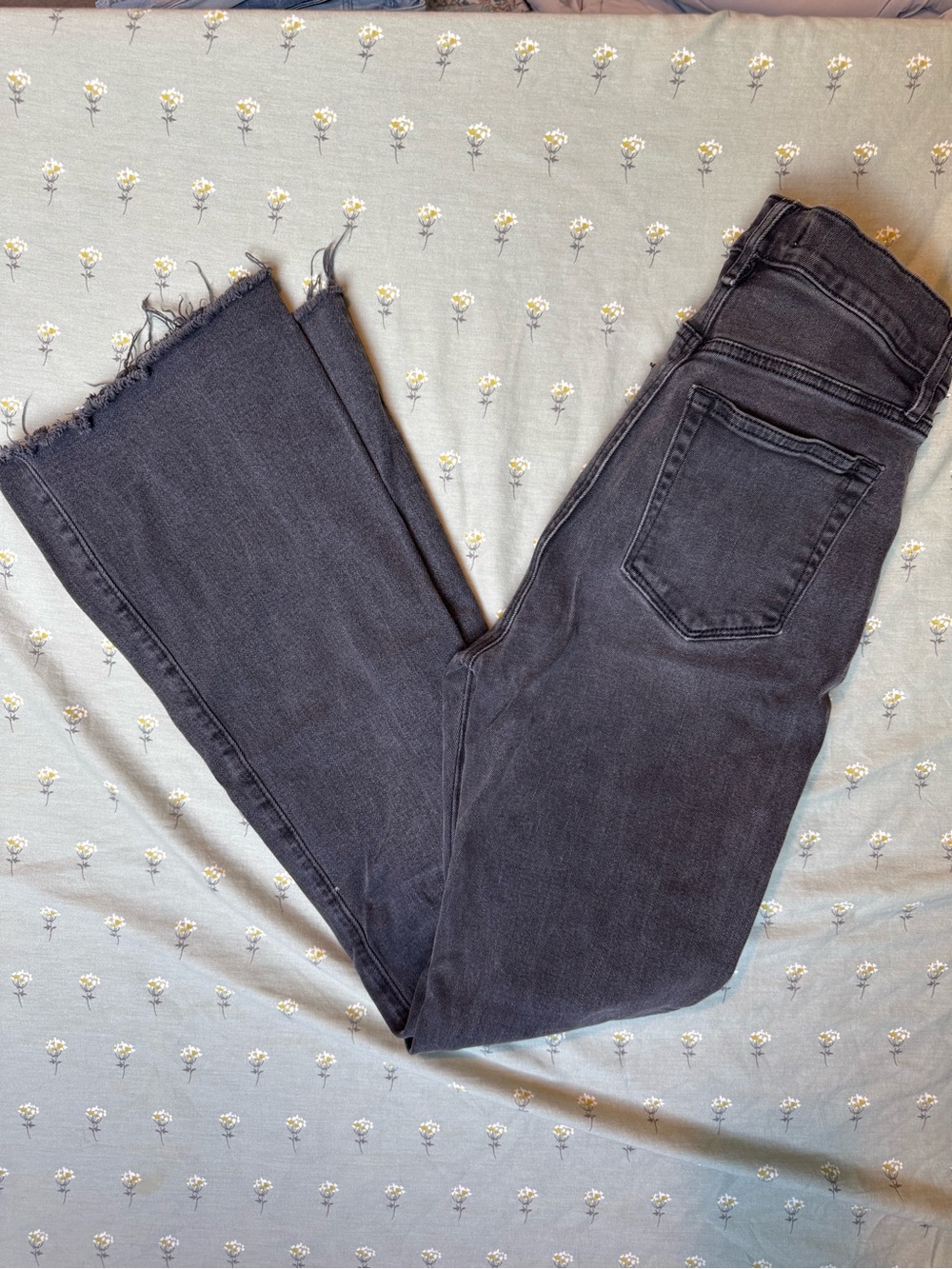 LOFT Black Wide-Leg Frayed-Hem Jeans